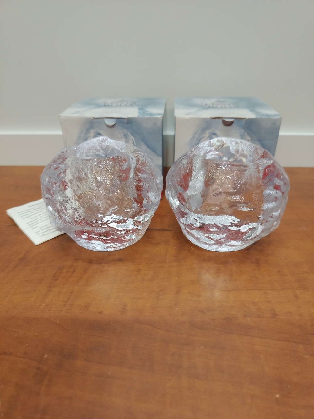 Set Of Vintage Swedish Kosta Boda Snowball Votive Candle Holders In Original Box